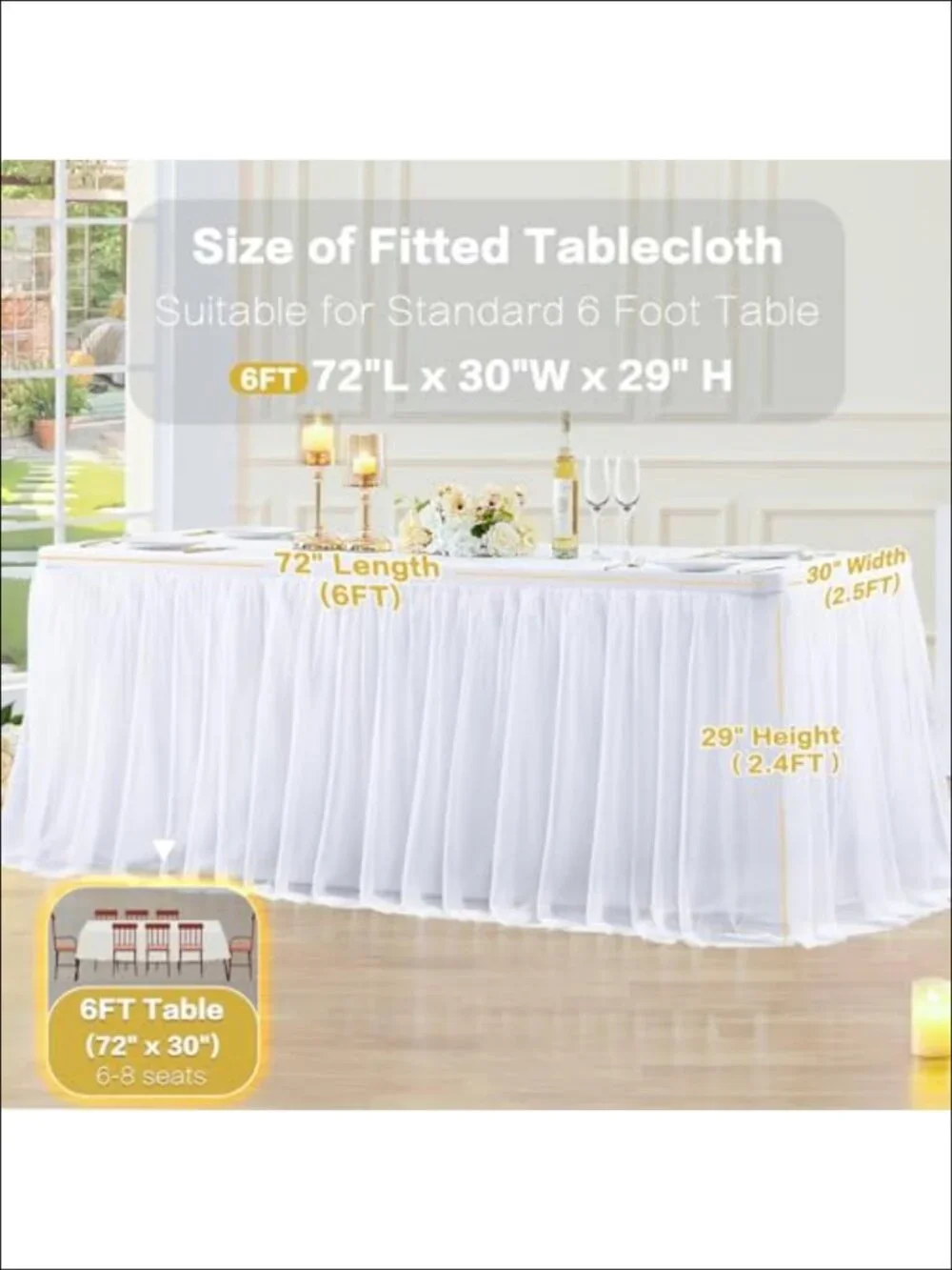Tulle Tablecloth 6ft Rectangle Fitted Stretch Table Cover Ruffle Tutu Skirt